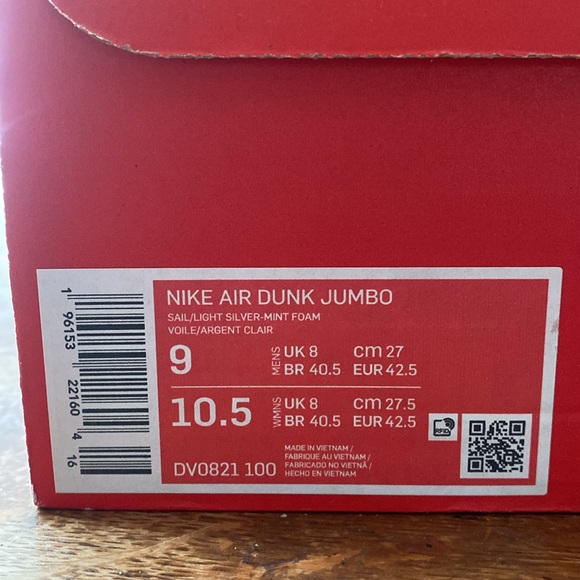 EUC Nike Air Dunk Jumbo with box size 9 mens in sail/light silver-mint foam. - Picture 2 of 14